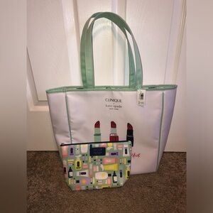 Clinique Kate Spade White and Mint Tote Bag Set